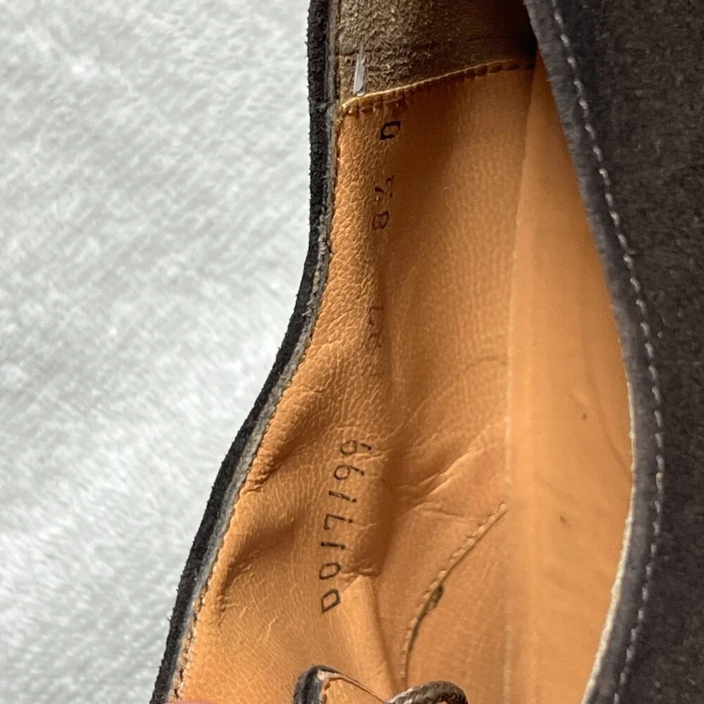 Salvatore Ferragamo Derby Shoes Mens Size 8.5 Brown Suede Cap Toe Rubber Sole